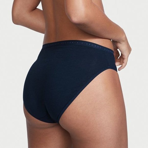 VS High-Leg Brief Stretch Cotton Noir Navy Blue Panty NWT - Picture 2 of 9